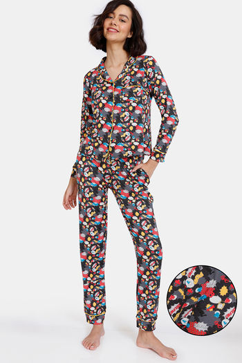 Buy Zivame Color Me Happy Knit Poly Pyjama Set - Moonless Night
